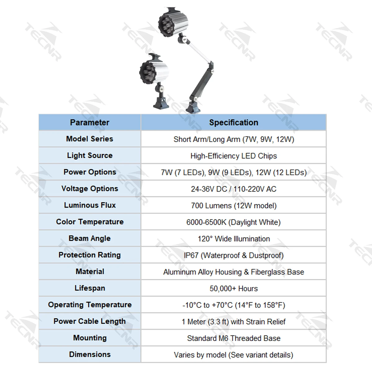 7W 9W 12W CNC Machine LED Light 12V 24V 36V 110V 220V  for Industrial Tool Working Light Lamps Long Arm Folding Lights