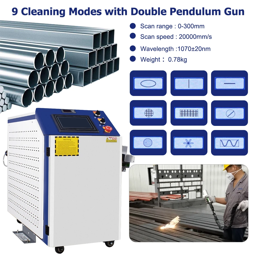 US/EU BWT 3000W 380V Handheld Laser Cleaner 20000mm/s Industrial Rust Removal, No Damage to Substrate Wheels 360 Degree Swivel