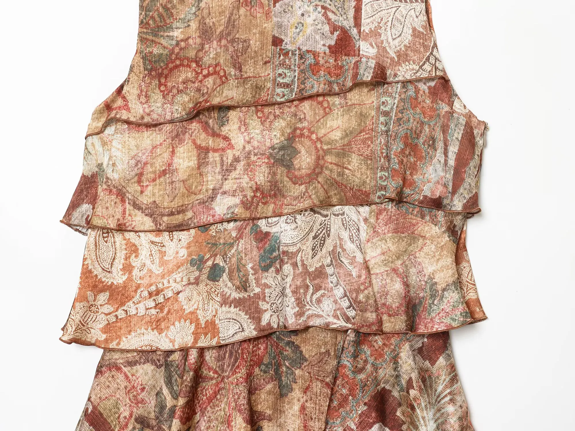 Novo vestido feminino marrom de inspiração francesa estampado slim fit estilo casual decote redondo com detalhes de babados em camadas vestido feminino