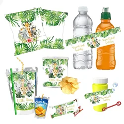 Custom Jungle Safari Animal Juice Pouch Bag Labels Waterproof Favo Candy Treat Box Bottle Name Stickers Birthday Christmas Decor