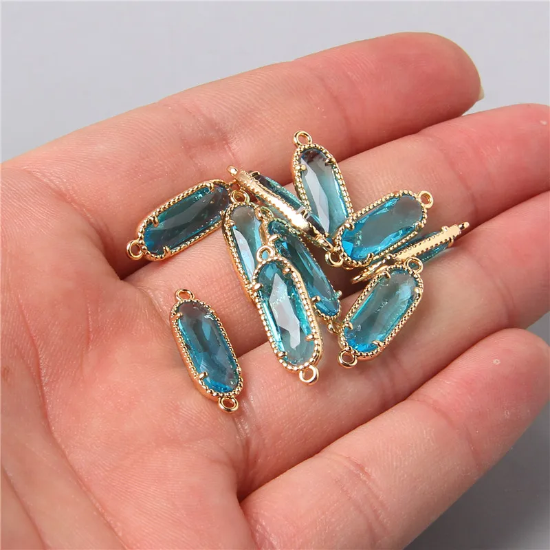 10pcs Oval Glass Connector Pendant Charm for Making Necklace Earrings Bracelet Finding DIY Jewelry 7X20mm Accessories Wholesale