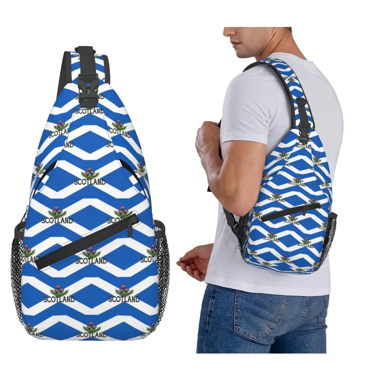 

Scotland Saltire Flag Scottish St Andrews Cross And Thistle Chest Bag Men Sling Crossbody Backpack Chest Bag Daypack ShoulderBag