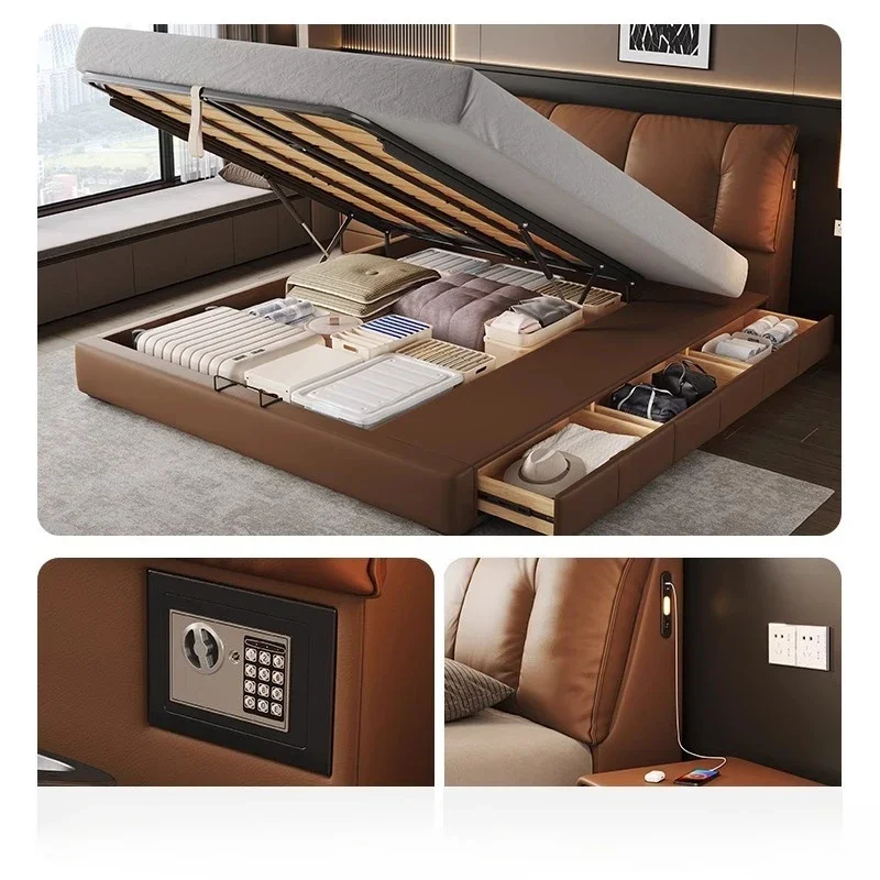 سرير جلدي، تخزين عالي الصندوق، سرير رئيسي إيطالي بسيط #4