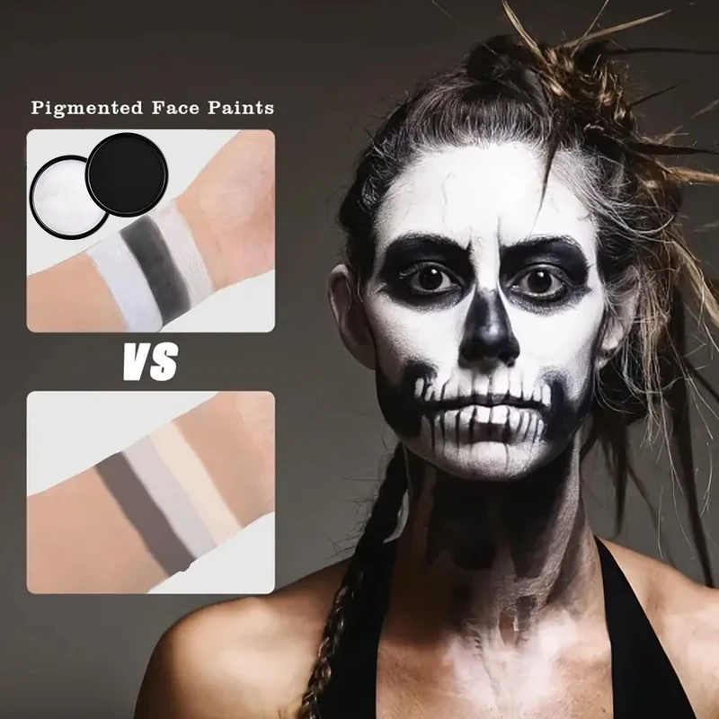 Black And White Washable Water-Soluble Face And Body Paint,for Christmas,Halloween,Cosplay,Stage And Screen Performances Parties