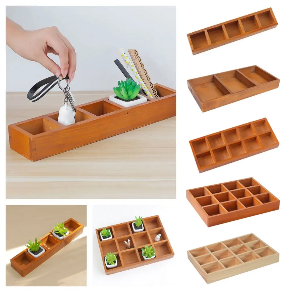 Multifunctional Succulent Flowerpot Multi-grids Wooden Storage Box Jewelry Display Pallet Cosmetic Tool Storage