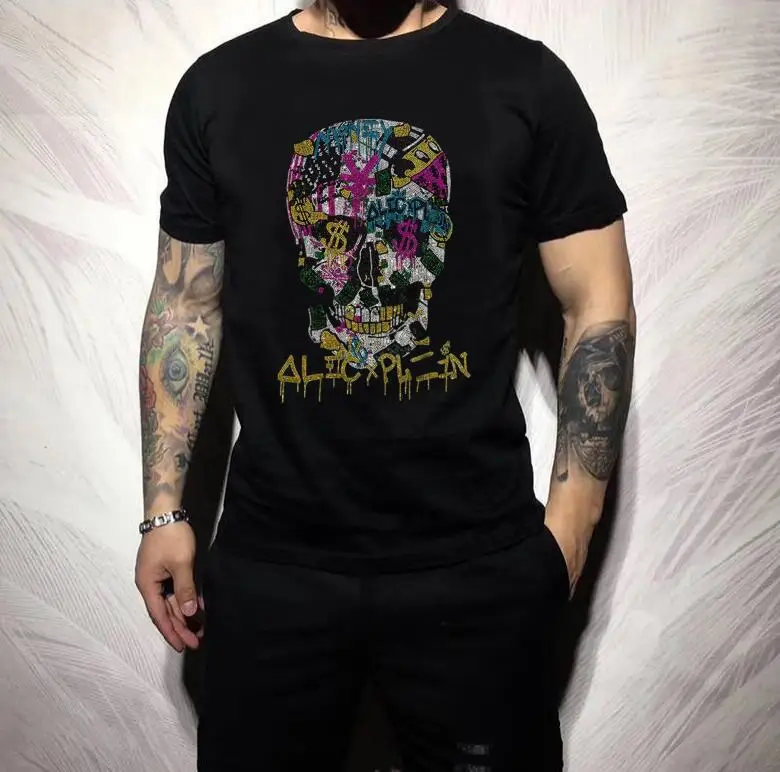 Special  gift t-shirt brand designer  streetwear High-Quality Rhinestone   Comfortable Creative young man Plein ali T Shirt