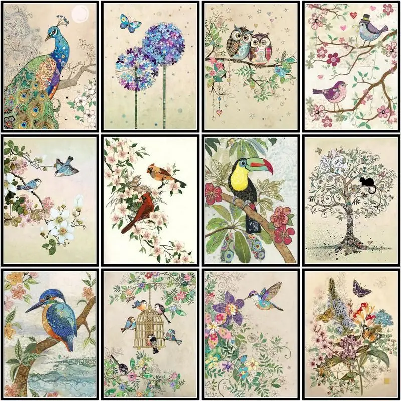 GATYZTORY Painting By Number Bird Animal Drawing On Canvas Handpainted  Art Gift Diy Pictures By Number Flower Kits Home Decor