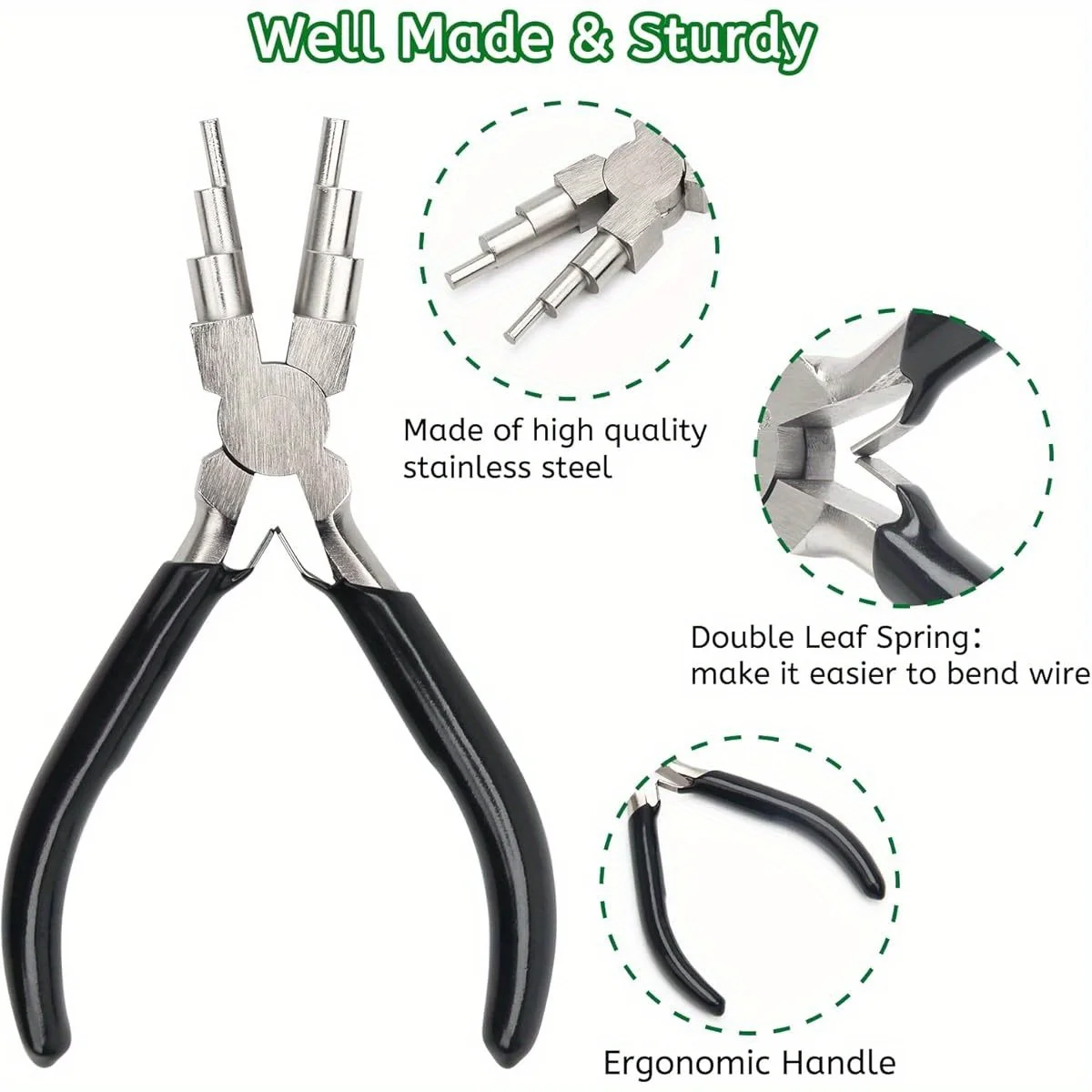

6 in 1 Wire Wrapping Pliers Round Nose Bending Loop Making Stainless Copper Wire Jewelry Tool Wear-Resistant Anti-Slip Grip