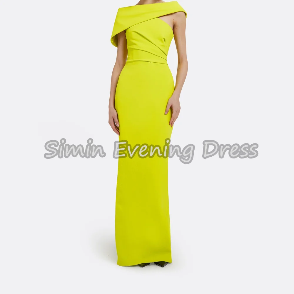 

Simin Crepe Straight Off The Shoulder Neckline Pleats Simple Evening Dresses For Women 2025 With Slit Floor Length Party Dress