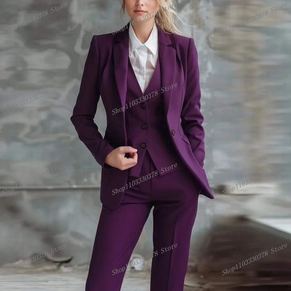 

Purple Women Suits Lady Business Office Tuxedos Mother Wedding Party Formal Occasions Ladies 3 Piece Set Jacket Vest Pants