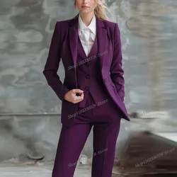 Abiti da donna viola smoking da ufficio da donna abiti da cerimonia per la festa nuziale della mamma occasioni formali da donna Set da 3 pezzi giacca gilet pantaloni