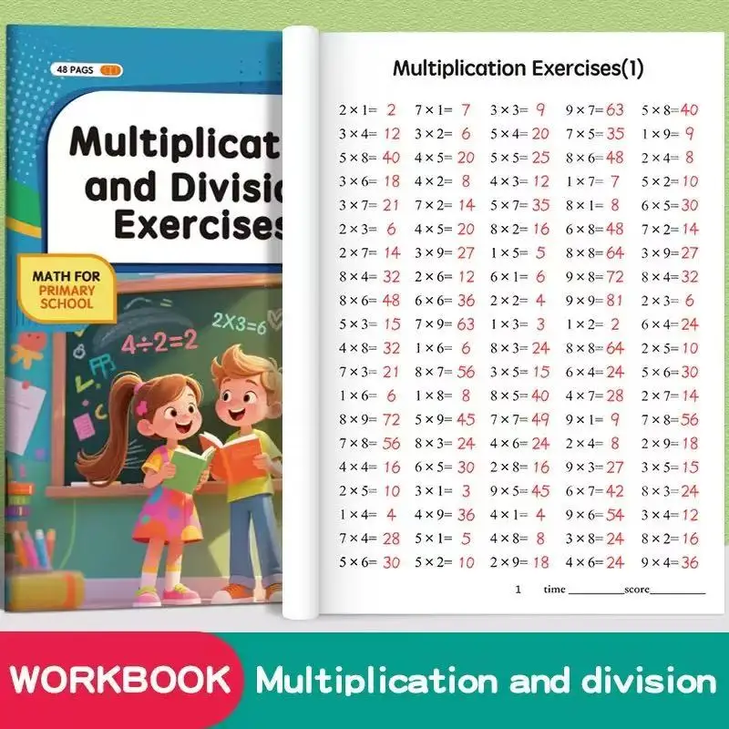 48 Pages Multiplication Division 99 Times Exercise Book Training in MathematicsCalculation Book for Children Aged 3-8