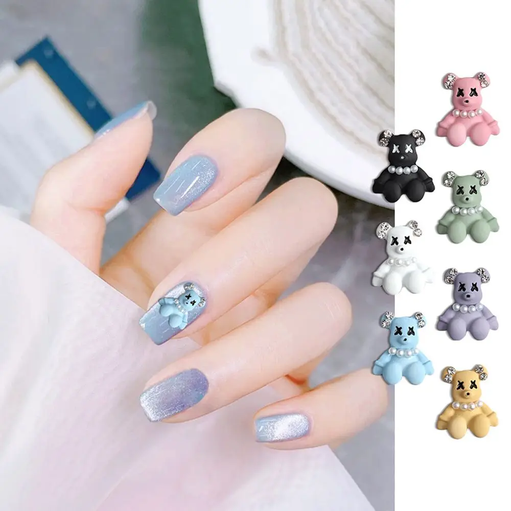 Kawaii żywica cyrkon 3D niedźwiedź perła ozdoba DIY amulety do paznokci zdobienie paznokci dekoracje biżuteria artystyczna do paznokci Rhinestone