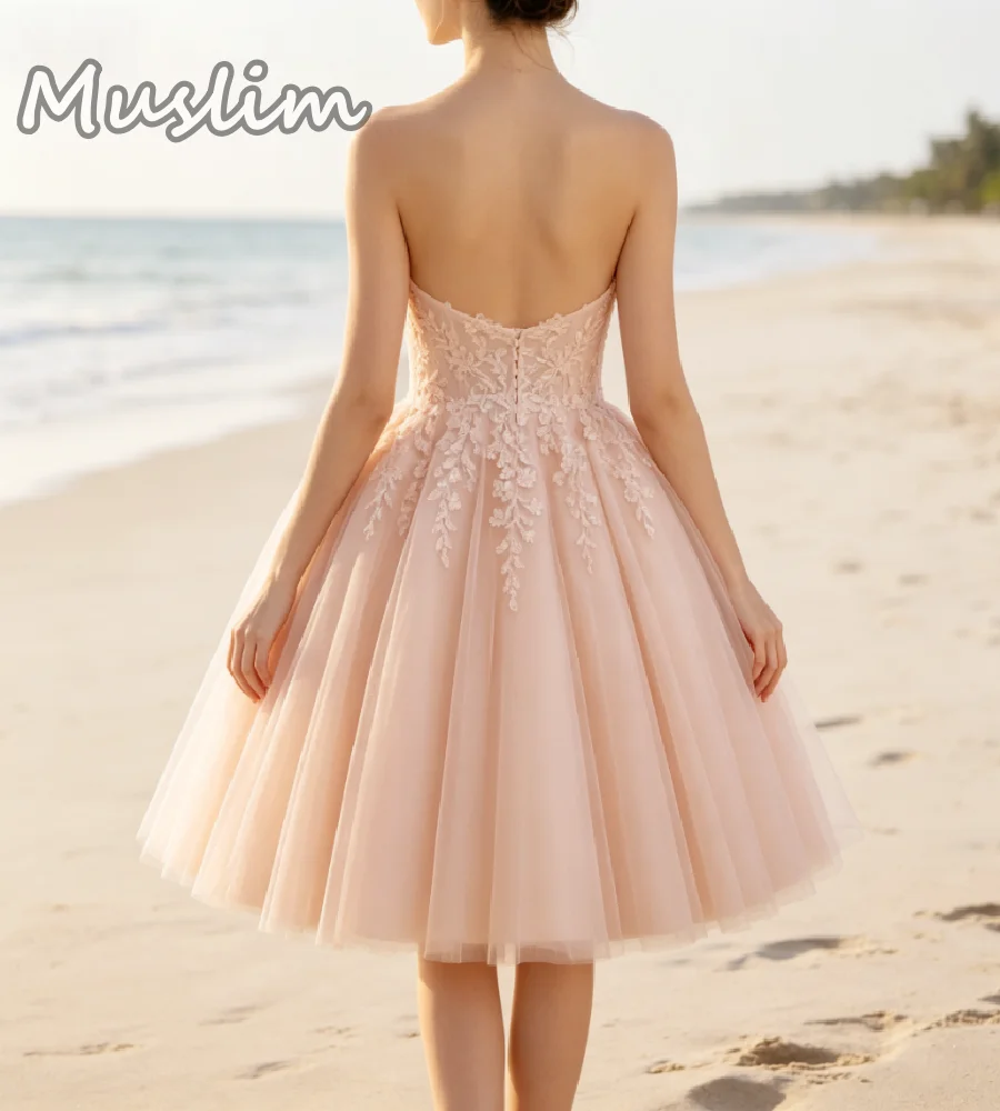 Blush Pink Mini Beach Wedding Dress 2026 A Line Tulle Lace Short Boho Bride Dresses Chic Civil Housecourt Country Garden Gowns