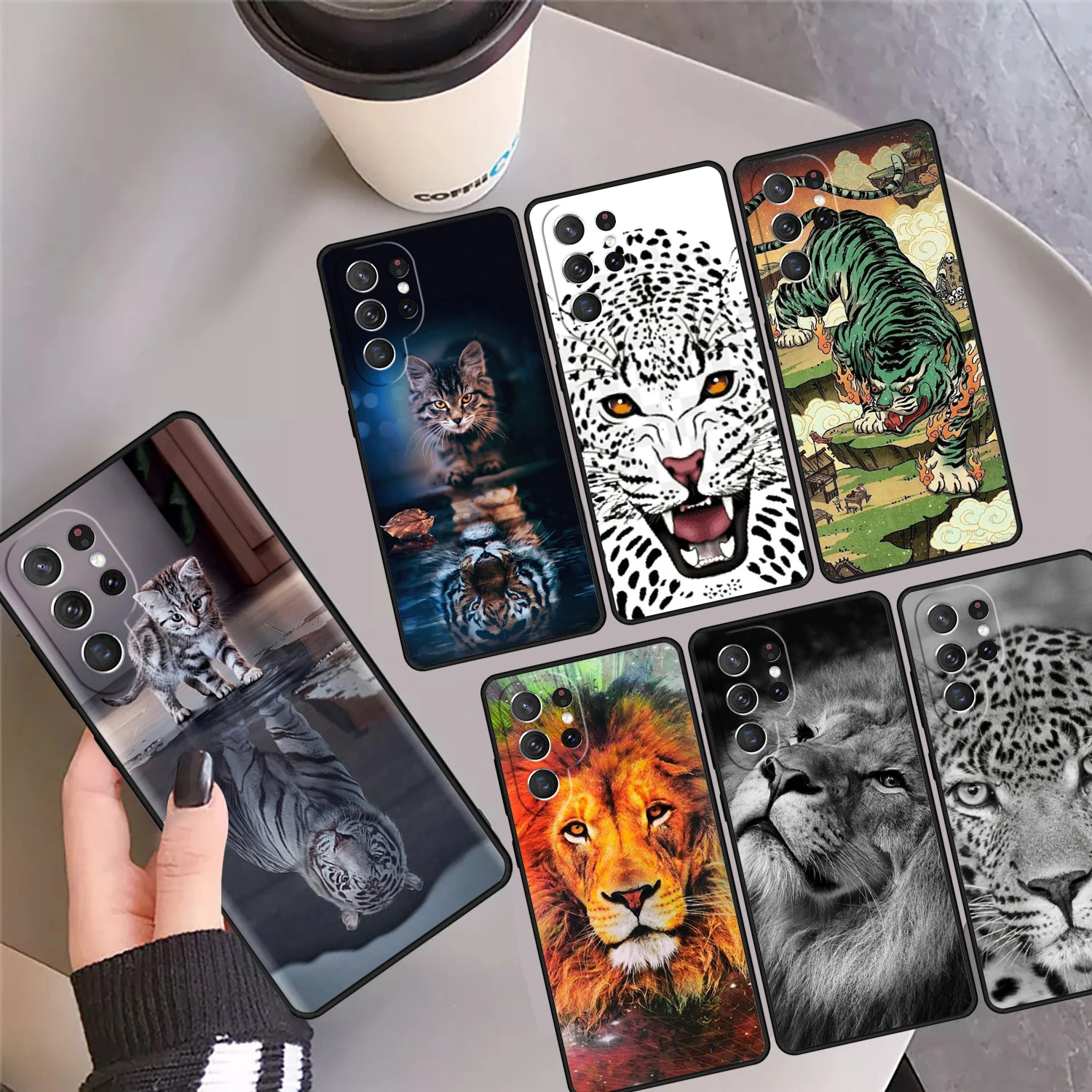 

Cute Cats lion Tiger leopard Phone Case Cover For Samsung Galaxy S24 S25 Ultra 23 S22 Plus S21 FE S20 Note 10 Pro 20