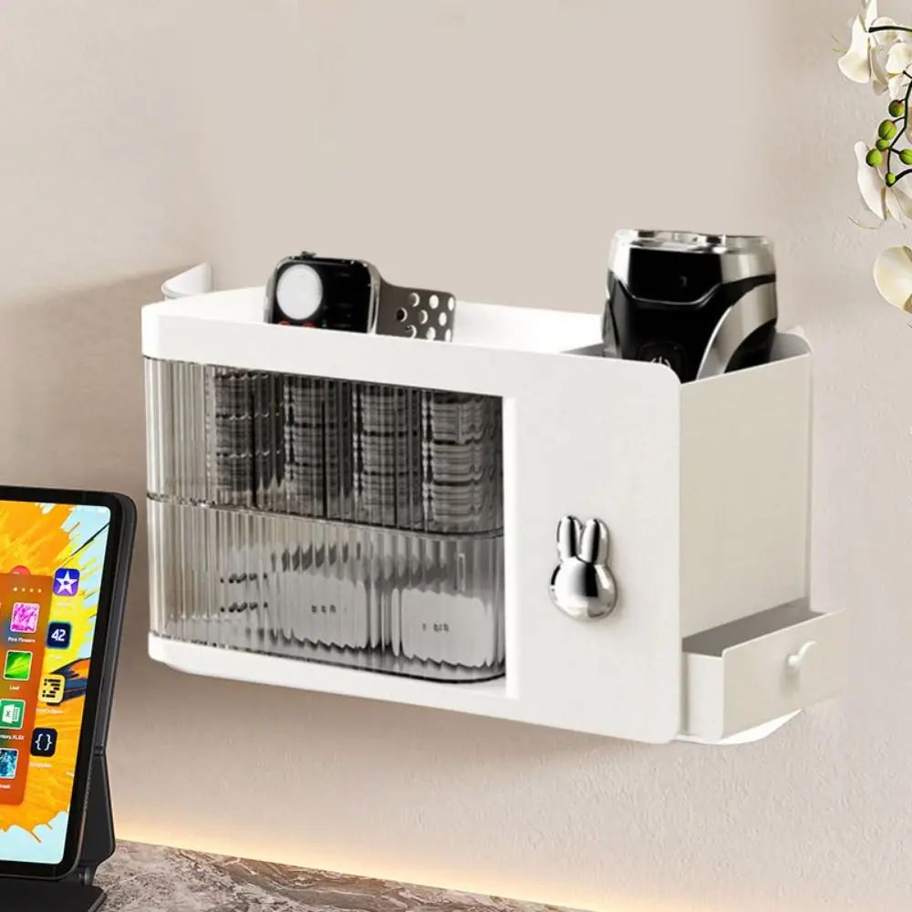 

Wall-Mounted Data Cable Storage Box Large Capacity Rotatable Cosmetic Storage Box with Compartments Dustproof Desktop Shelves
