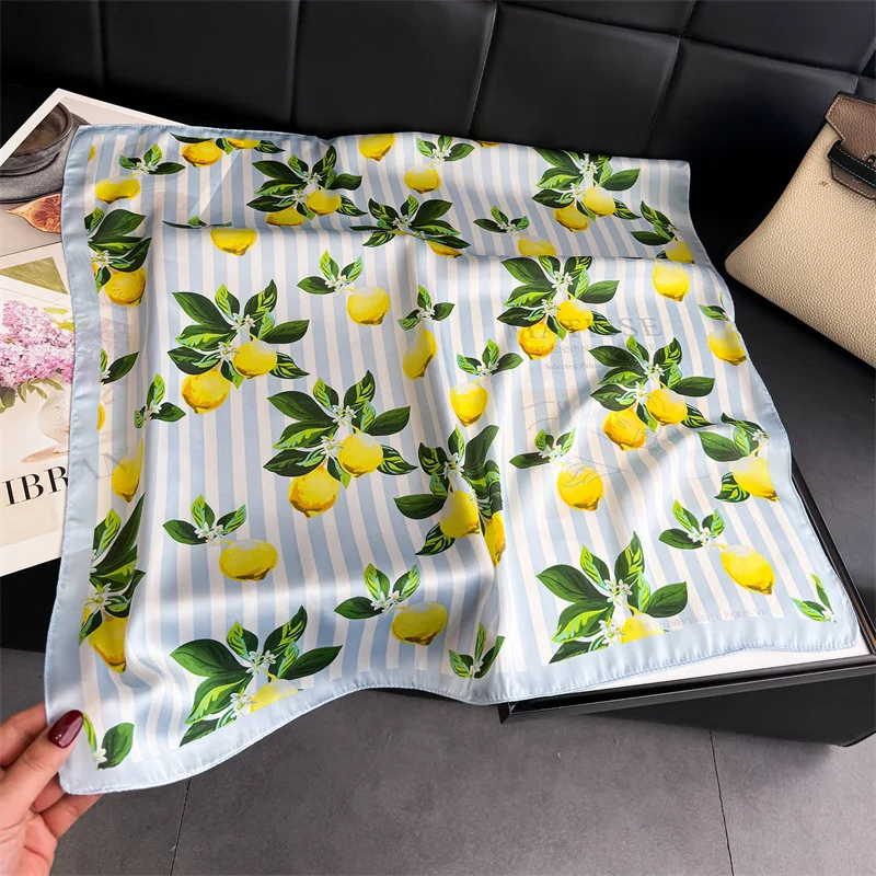 Lemon Silk Square Scarf Women Satin Shawl Wrap Hijab Female Hair Band Wrist Luxury Headkerchief 70*70cm Echarpe 2026 Bandana - Detail 1