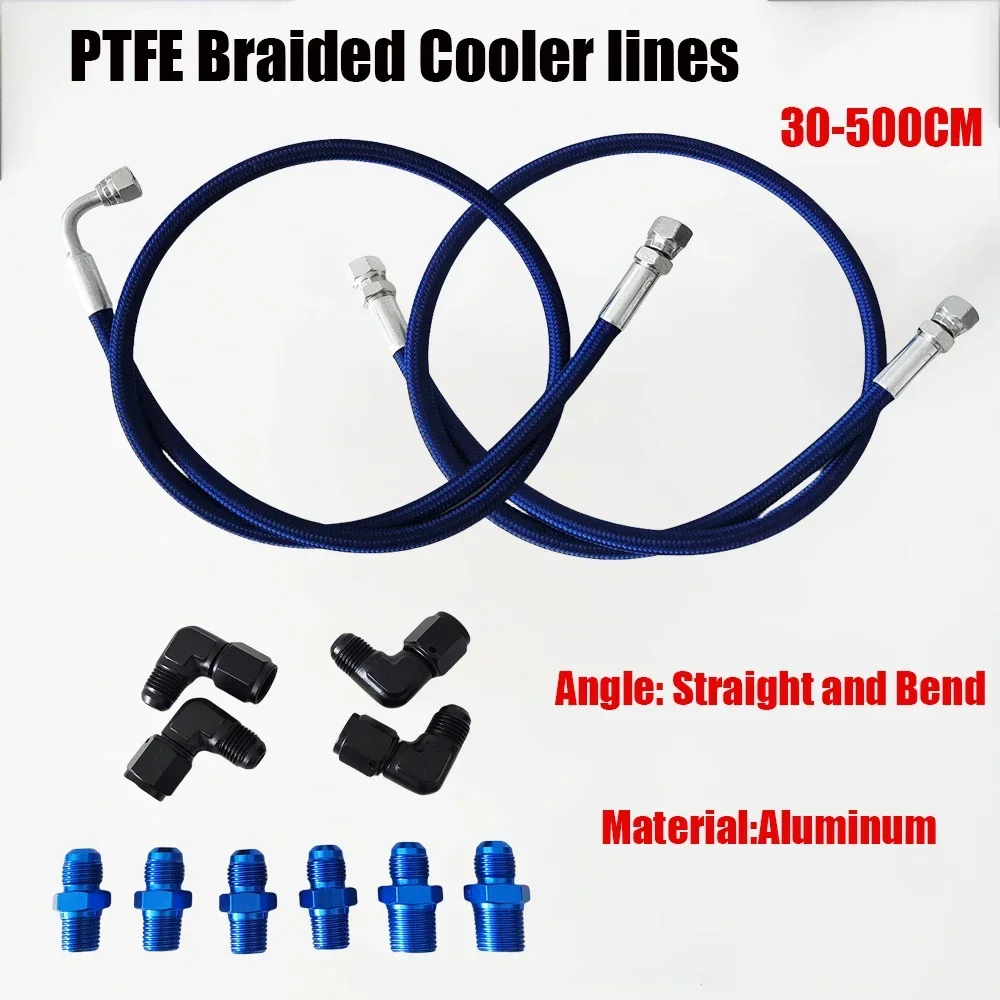 

52Inch or 70Inch Stainless Steel Braided Lines Transmission Cooler Hose Fitting AN6 Fuel Hose Pipeline 0-90 Degree Hose Adapter