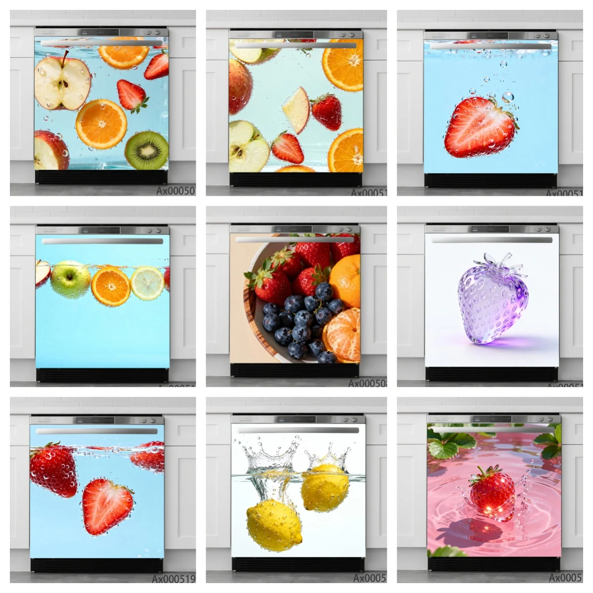 Fresh Fruit Water Theme Dishwasher Sticker Self-Adhesive Decals for Kitchen Decor PVC Waterproof Home Cabinet Art Mural Decals