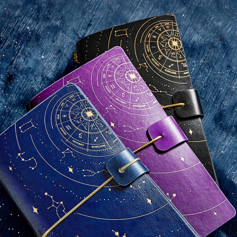الرجعية الذهب ختم دفتر أغطية جلد اثني عشر الأبراج السماء المرصعة بالنجوم دفتر 192 صفحة مقاوم للماء مذكرات كتيبات الدراسة #2