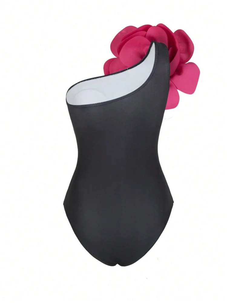 قطعة واحدة ملابس السباحة النسائية 2026 جديد الهيكل العظمي طباعة واحد الكتف الزهور ملابس الصيف Monokini بحر ثوب السباحة للإناث #4