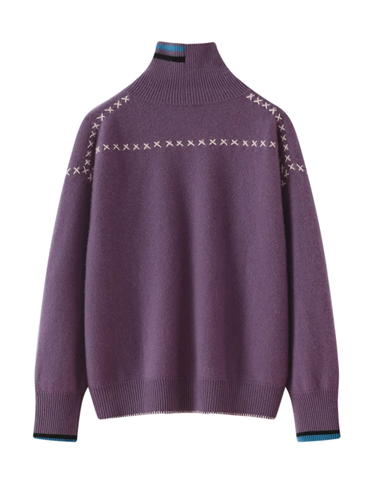 

2025 New Women's Turtleneck Sweater 100% Cashmere Pullover Autumn Winter Casual Thick Knitwear Korean Popular Clothing Top