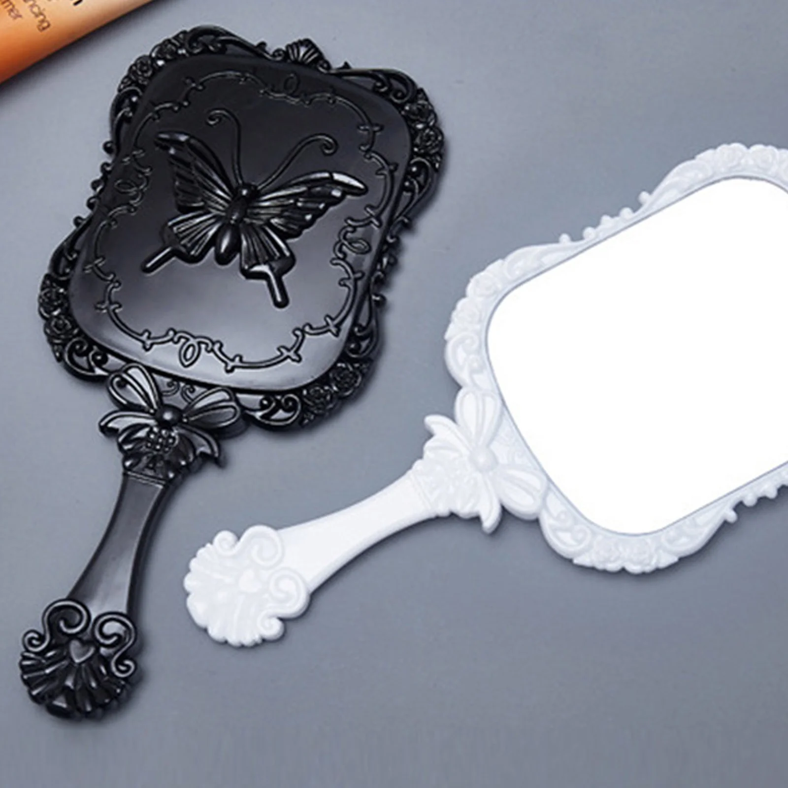 2Pcs Makeup Mirrors Butterflies Pattern Handle Lightweight Portable Beauty Tool for Home Salon Travel