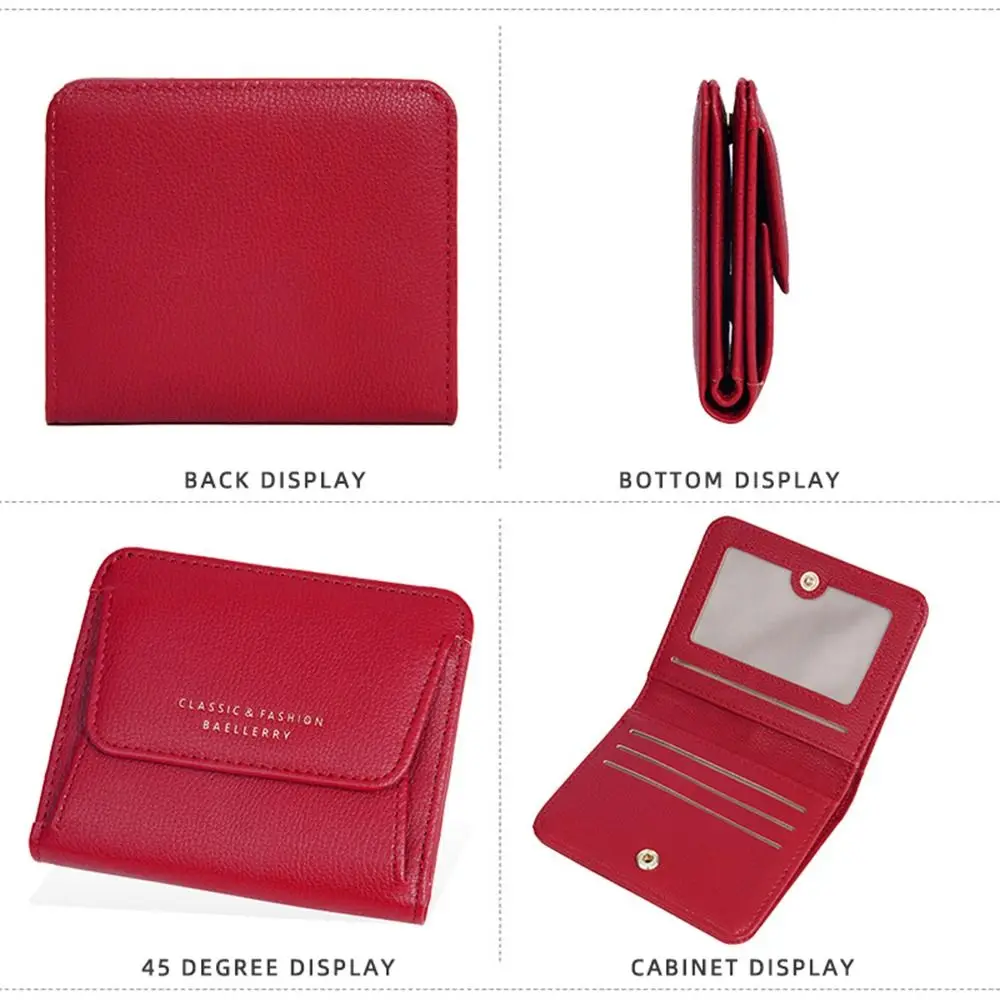 

Casual Elegant Women Short Wallet Large Capacity Pu Leather Brand Female Purses Simple Compact Business Card Holder Travel