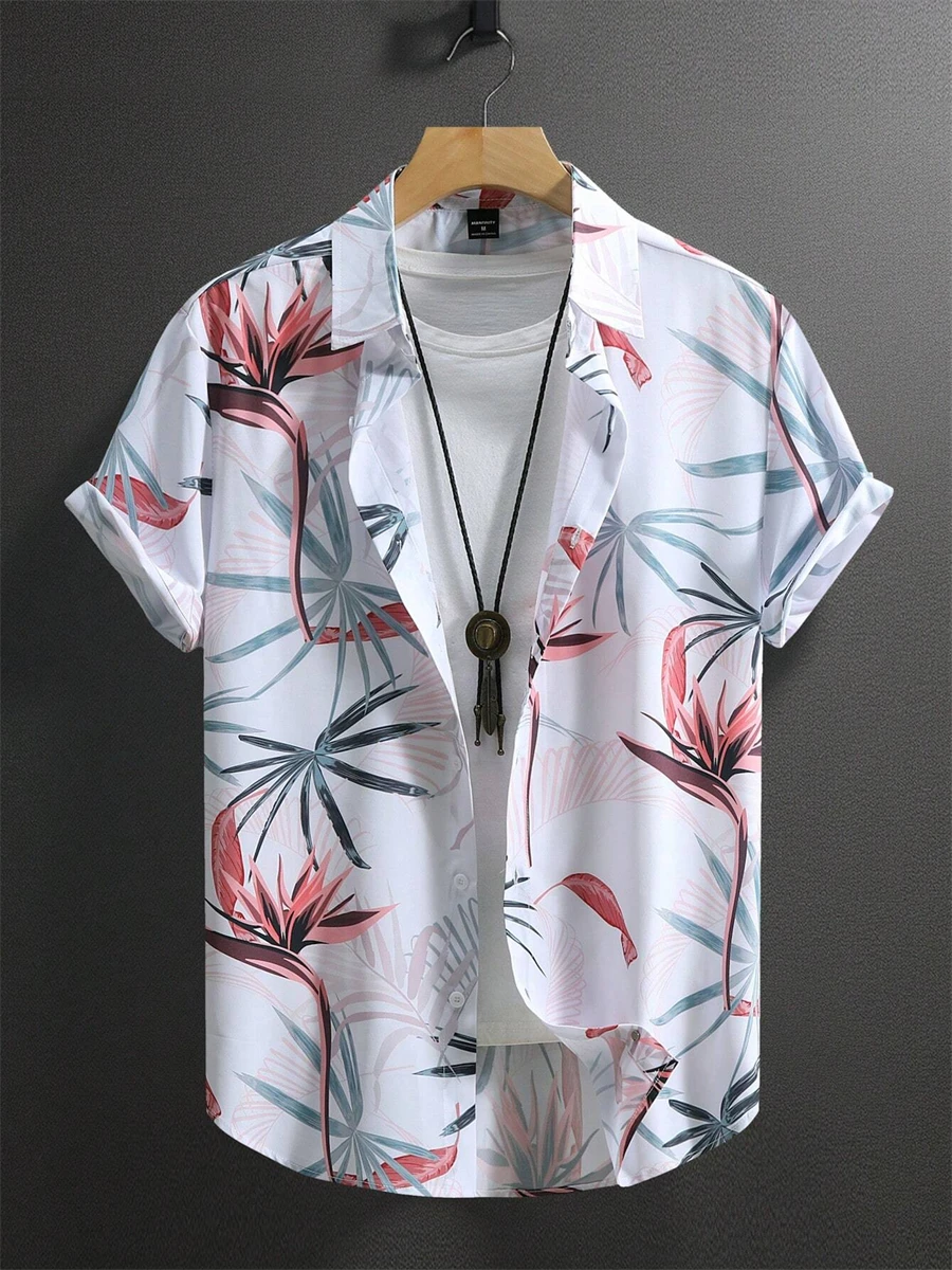 

Hawaiian Shirt Flower Pattern Shirt Summer Men's 3D Print Blouse Casual Harajuku Summer Loose Shirts Short Sleeve Lapel Tops