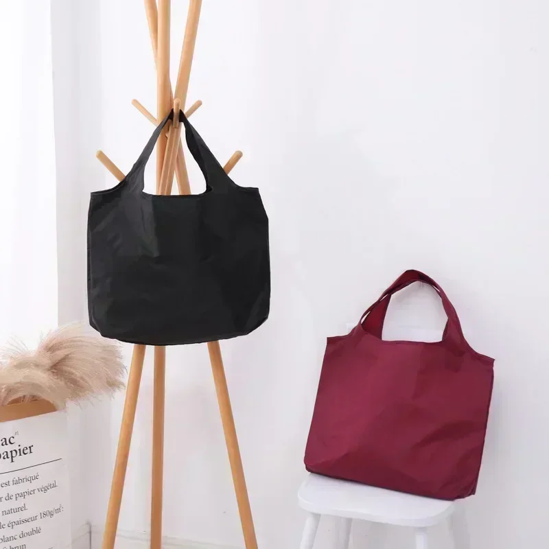 STN14 Eco-Friendly Folding Shopping Bag Reusable Portable Shoulder Handbag for Travel Grocery simple solid color grocery bag