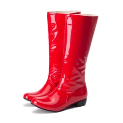 Knie hohe Stiefel lange Stiefel Lack leder Stiefel schwarz weiß rot kniehohe Stiefel für Frauen plus Größe Reiß verschluss Stiefel High Heel Schuhe