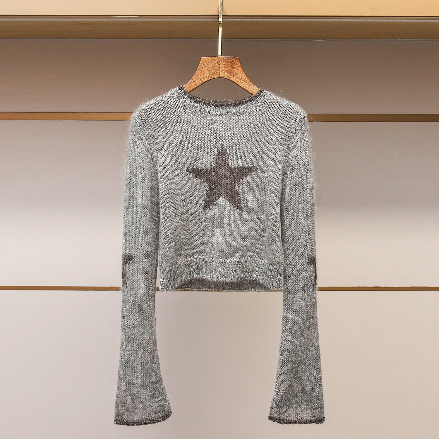 

Элитный зимний вязаный свитер с круглым вырезом и вышивкой в виде звезд, повседневный стиль, женский, премиум-дизайн, новинка