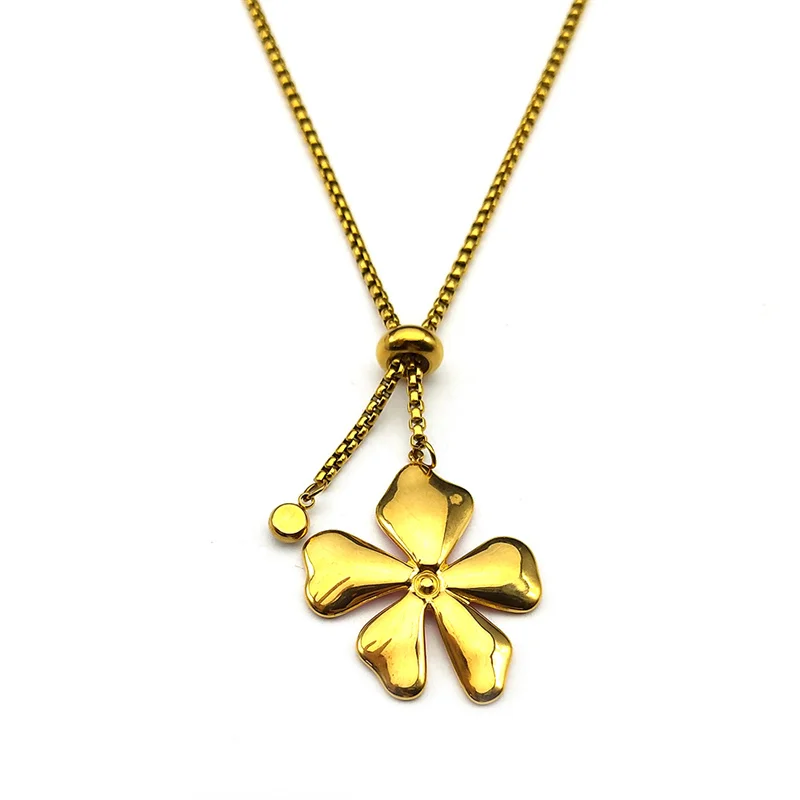 Sweet Pink Flower Pendant Long Chain Necklace for Women Enamel Stainless Steel Gold Color Aesthetic Y2K Jewelry Gift NZZZ394-1S0 image 5