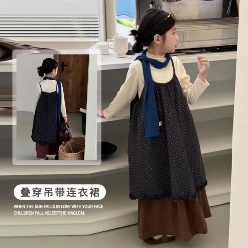 Children's Clothing New Style Layered Strap Dress Cotton Children Girl Baby Autumn 2025 New Forest Style Fashion Korean Style