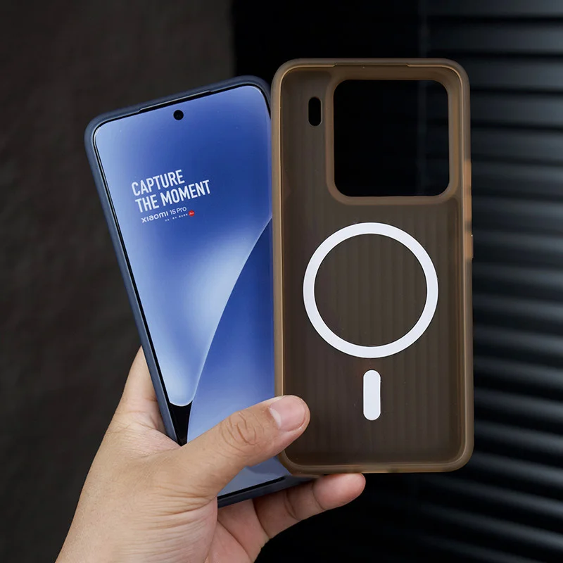 เคสหลังแม่เหล็กลูกฟูกแบบนุ่มสำหรับเสี่ยวมี่ Mi 13 14 15 Pro กันกระแทกเคลือบเคลือบใส