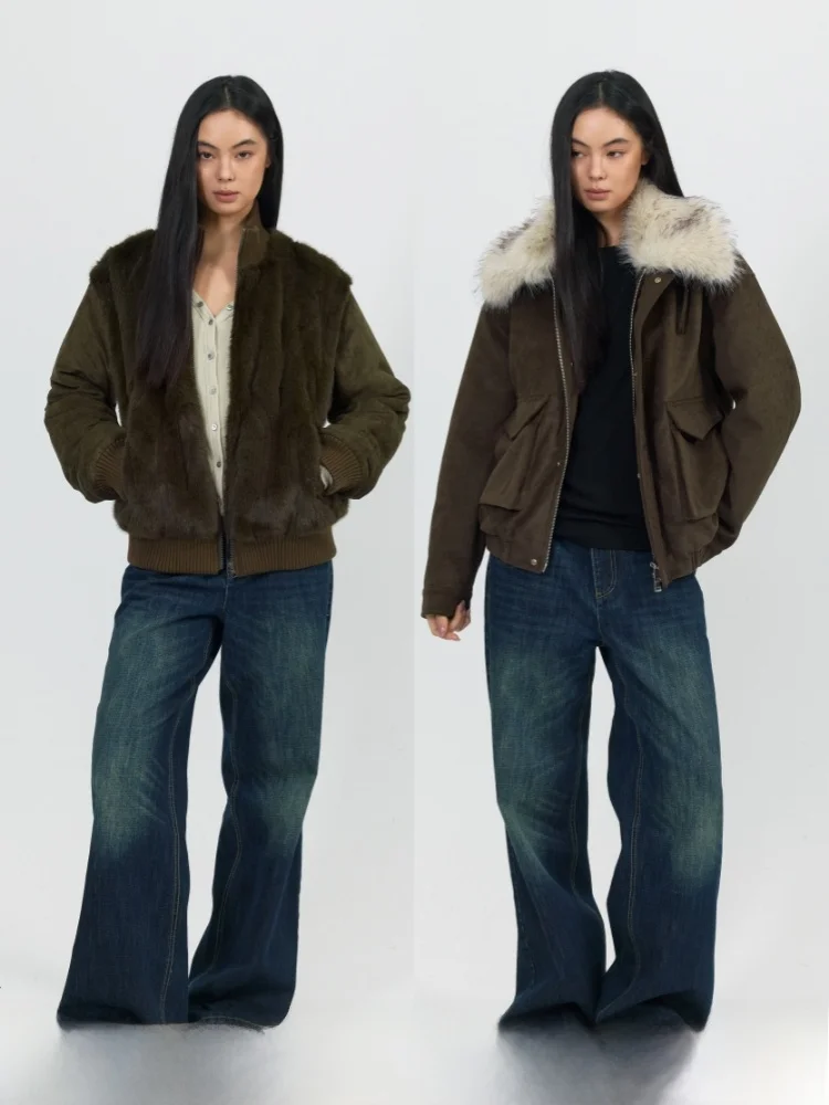 

Ретро джинсы прямого кроя глубокого синего цвета из хлопкового денима для женщин, повседневные, на зиму, с высокой талией