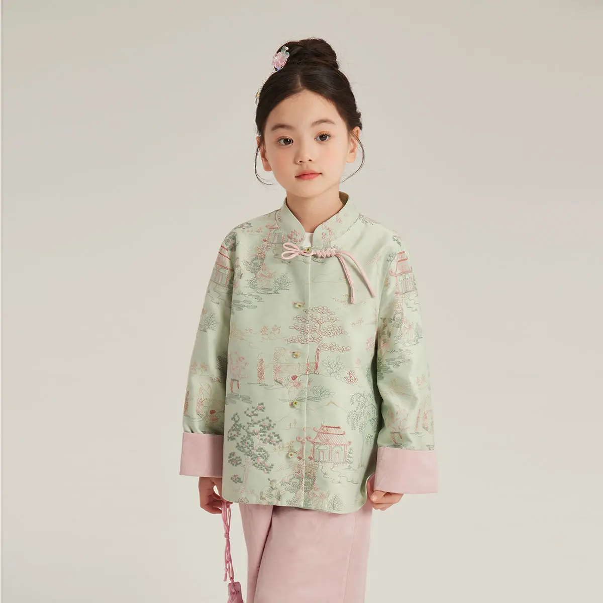 Girls' new Chinese-style suit, spring new children's leisure national style contrasting suit