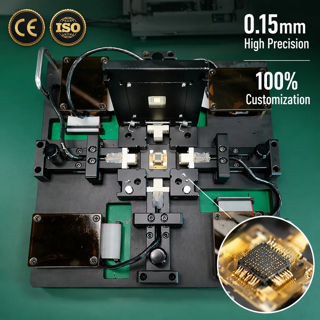 3D Test Fixture Aluminum Alloy Double Press Fit For Semiconductor IC 0.15mm Probe Hole Custom Test Jig
