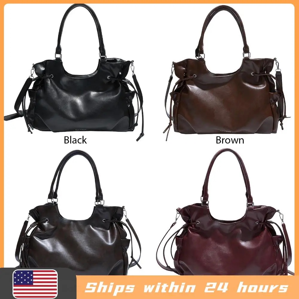 

PU Commuter Tote Bag Large Capacity Hobo Shopper Bag Solid Color Tote Handbag Roomy for Business Office Work Travel