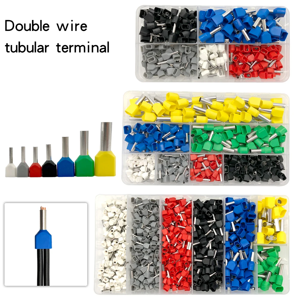 Double Wire Tubular Terminal TE0.5-6.0mm 250/320/900pcs Box Ferrule Insulated Crimping Terminal Connector Kit