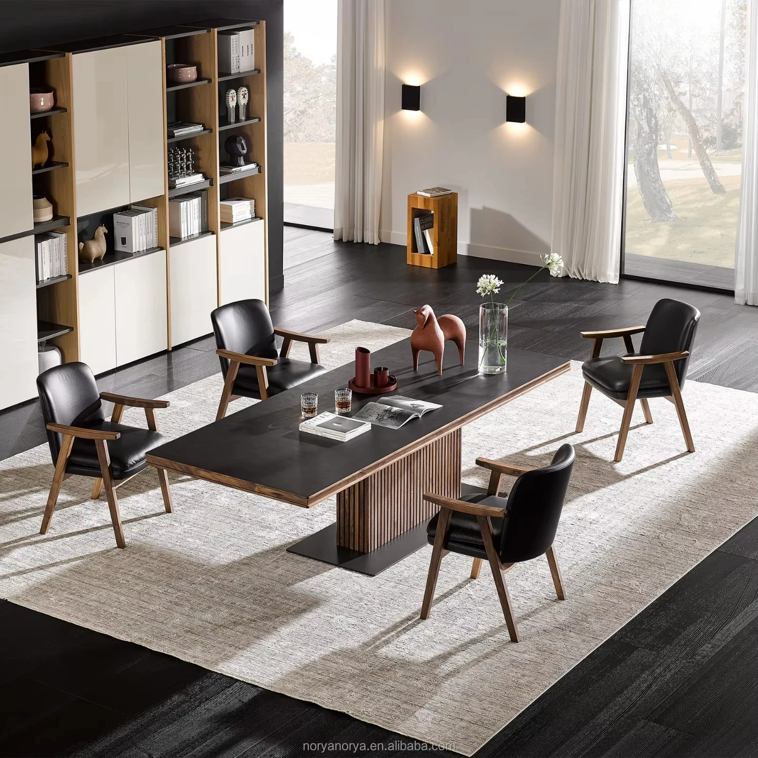 NORYA Modern Designer Style Luxury Dining Table Premium Solid Walnut Table for Dinning Room Furniture Walnut Wood Furniture
