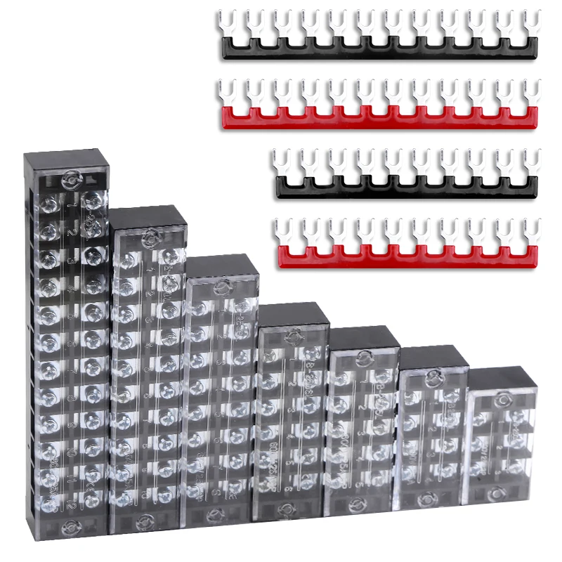 1pcs 15A 600V Dual Row Strip Screw Terminal Block With 2pcs Terminal Strip Short Piece TB Connector 3 4 5 6 8 10 12 Position