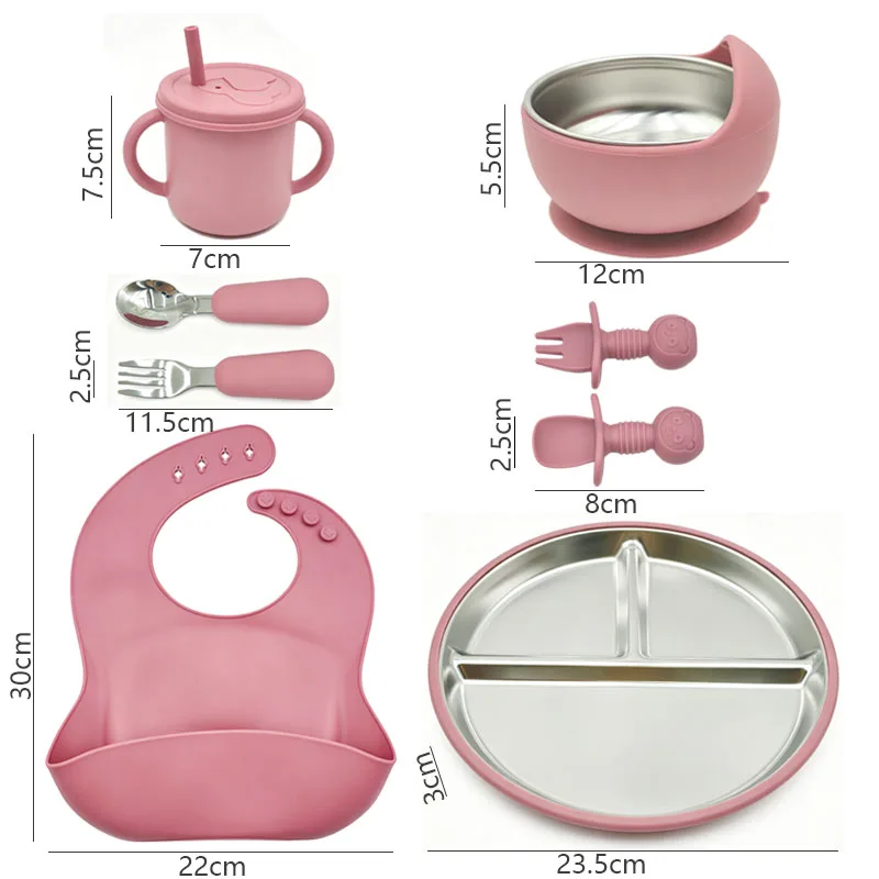 Stainless Steel Dishes Bowl For Toddlers Personalized Name Baby Feeding Utensils Silicone Plates For Kids Bowl Platos Para Bebe