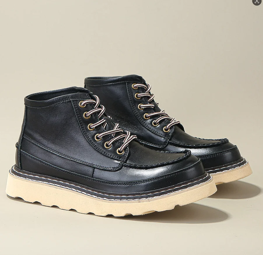 

Maden Vintage Ankle Boots Durable Leather High-top Shoes For Men Winter Round Toe Cowboy Boots Safety Work Shoes