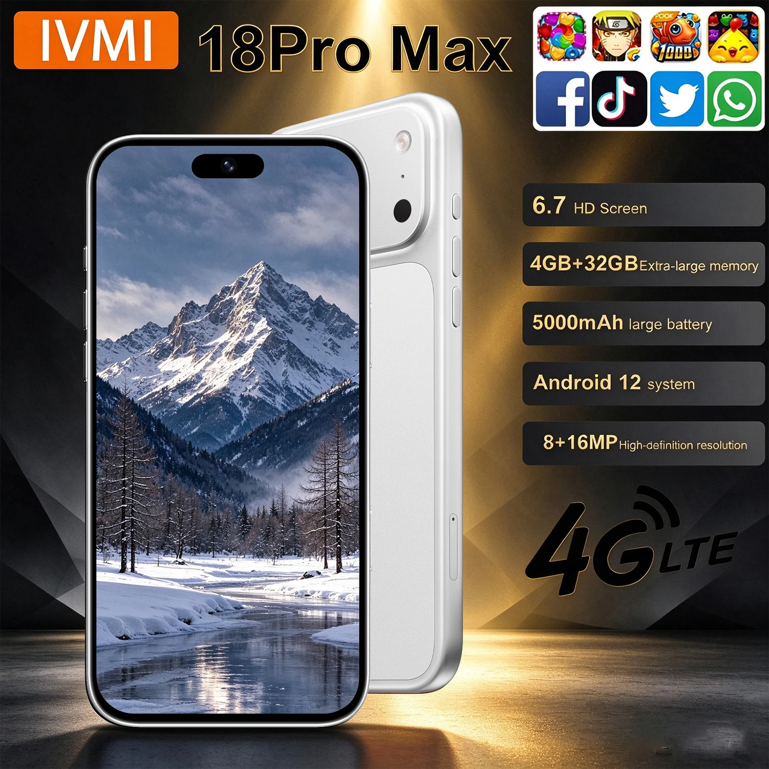 IVMI Unlock 18Pro Max Cheap Smartphone 4+32GB Android12.0 6.7