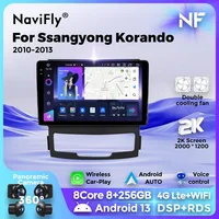 Navifly MTK6762 reproductor multimedia de coche 2 Din autoradio estéreo para SsangYong Korando 3 Actyon 2 2010 - 2013 inalámbrico CarPlay Auto