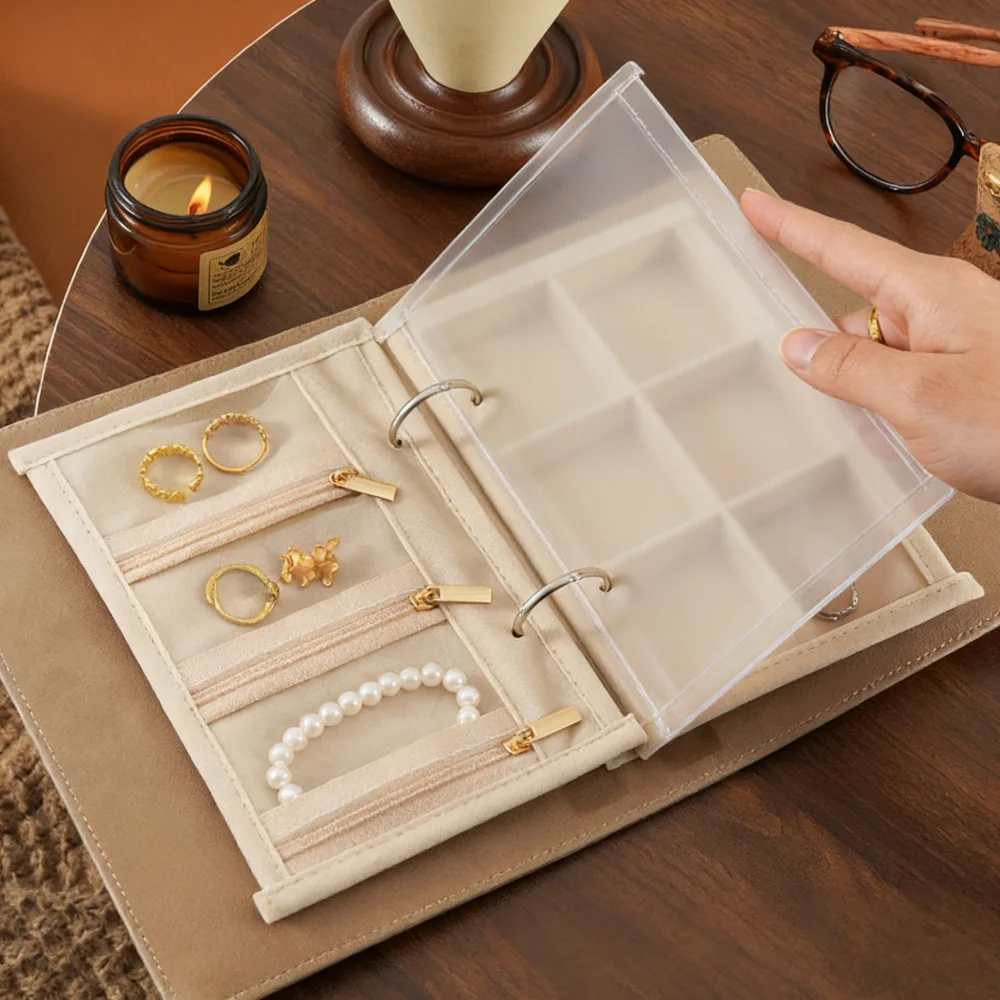 

Кошелек-органайзер для украшений из искусственной кожи с прозрачными карманами на молнии для путешествий