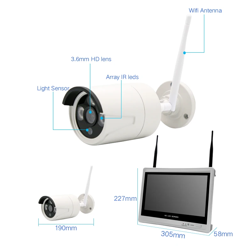 12 pollici Monitor LCD Wireless NVR CCTV Sistema di Telecamere di Sicurezza 4CH 960 P H.265 WiFi NVR Kit di 4 Canali CCTV kit di sorveglianza