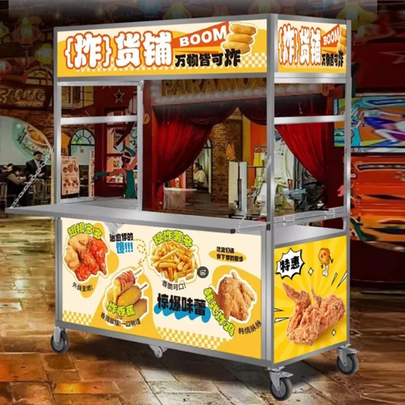 

YY-mobile commercial foldable stall cart hand push shelf hot stew movable stall snack food truck