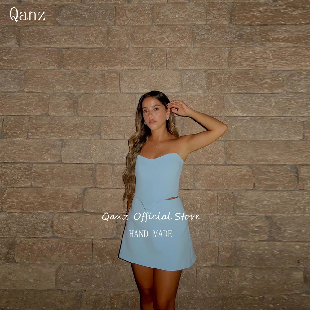 

Qanz Blue Corset Back Prom Dresses 2-piece Set Mini Sexy Vestidos Curtos De Festa Elegant Dresses For Special Event Customized